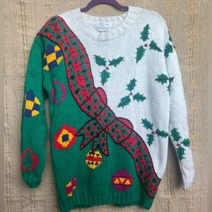 Vintage Izod Ugly Christmas Hand Knit Sweater- size M